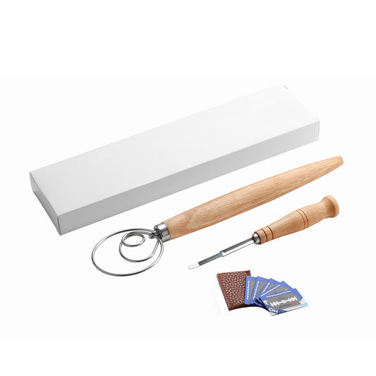 Danish oak handle flour mixer, trimming curved wood handle bread cutter, flour cutting bread tool set