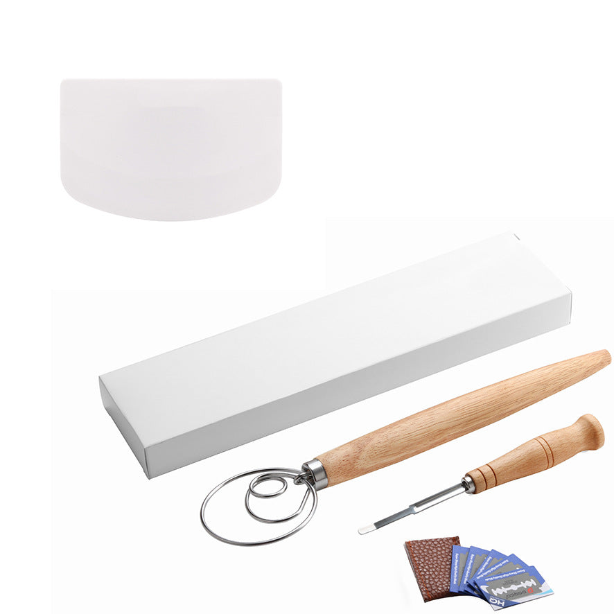 Danish oak handle flour mixer, trimming curved wood handle bread cutter, flour cutting bread tool set