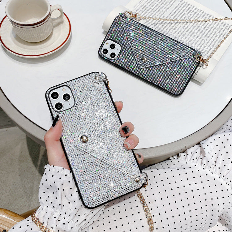 Diagonal cross purse for iPhome11Pro max mobile phone shell flash drill Huawei P40pro back card female 8