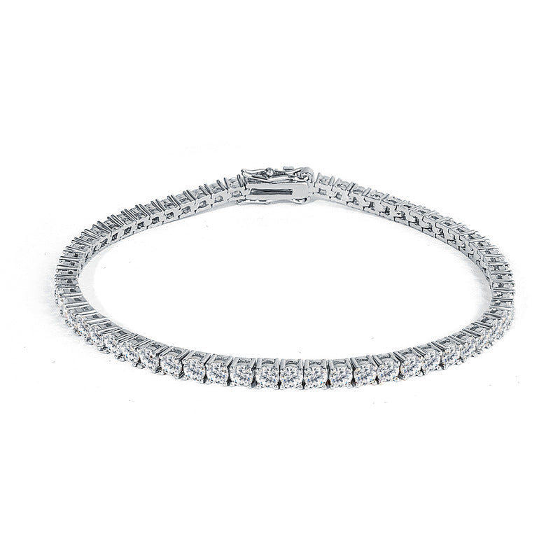 High-end tennis chain bracelet with full diamonds, single row of zircon, European and American hip-hop fashion men's and women's jewelry, hot sale on Amazon