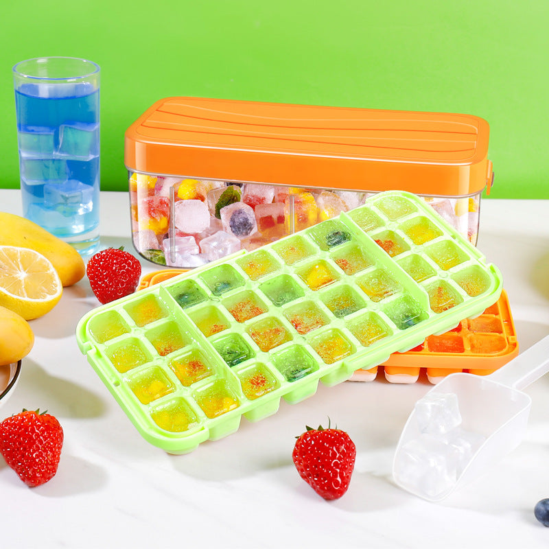 Household ice box, frozen ice cube tray, mold ice cube ice maker, ice storage box with lid, push-type silicone ice tray