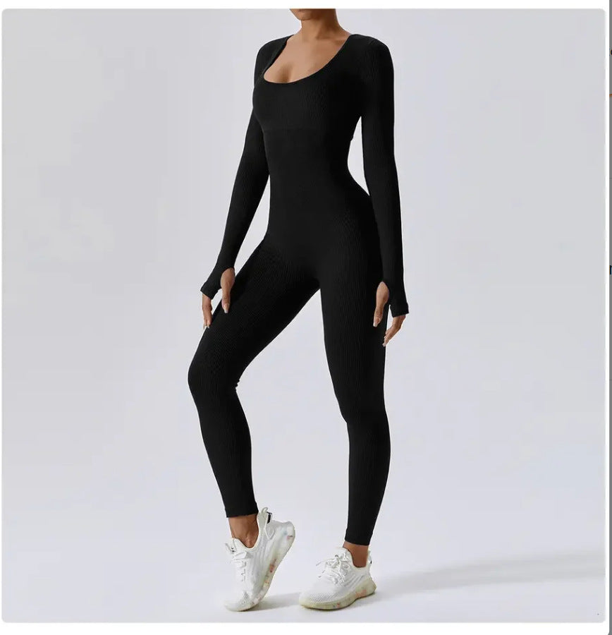 Europe and America Cross Border Seamless Yoga Long-Sleeved Jumpsuit Sportswear Fitness Casual Tights One-Piece Yoga