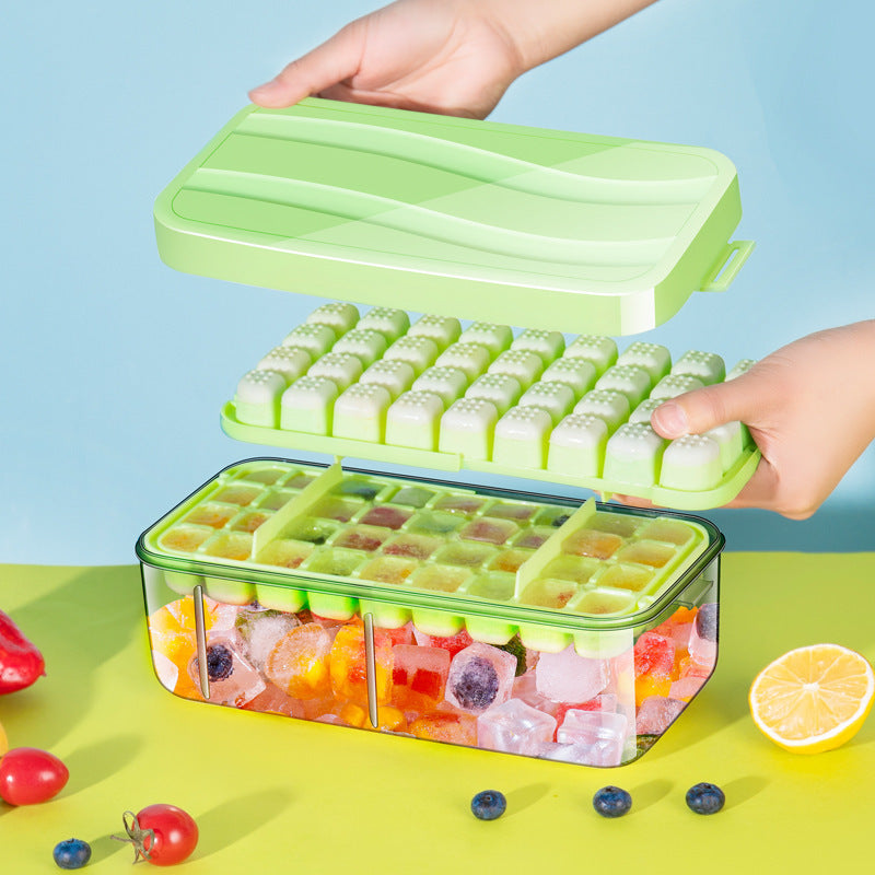 Household ice box, frozen ice cube tray, mold ice cube ice maker, ice storage box with lid, push-type silicone ice tray