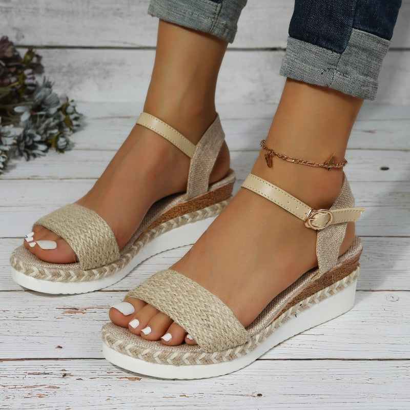 2023 Spring New Roman Style Sandals Braided Strap Wedge Sandals Foreign Trade Large Size Fashion Women's Shoes
