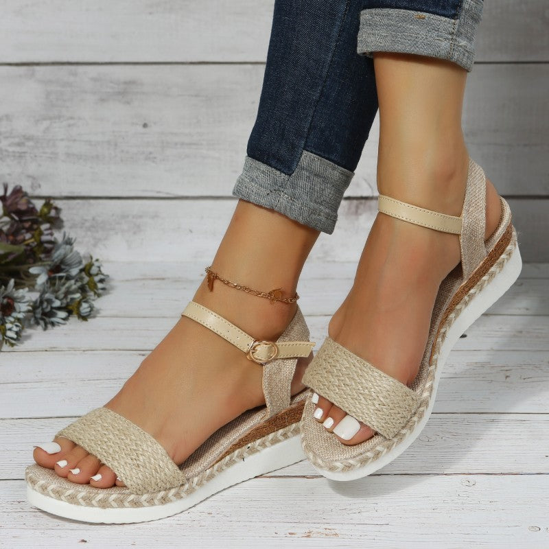 2023 Spring New Roman Style Sandals Braided Strap Wedge Sandals Foreign Trade Large Size Fashion Women's Shoes