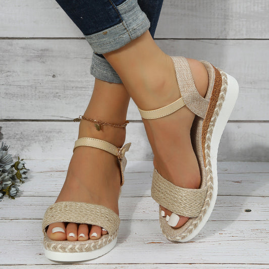 2023 Spring New Roman Style Sandals Braided Strap Wedge Sandals Foreign Trade Large Size Fashion Women's Shoes