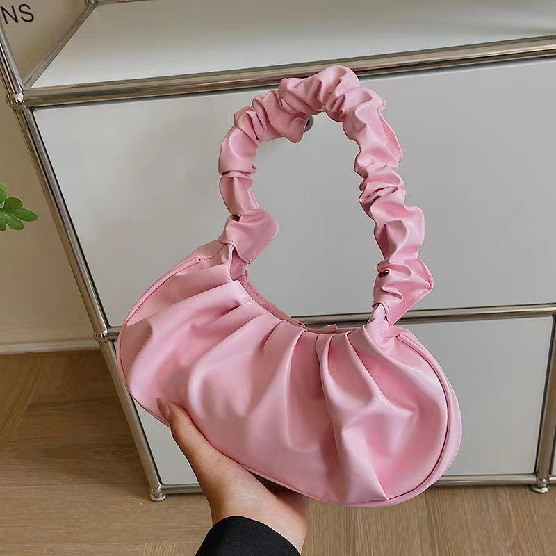 Foreign trade Korean version women's bag 2022 new solid color cloud pleated bag simple women's armpit bag sweet shoulder bag