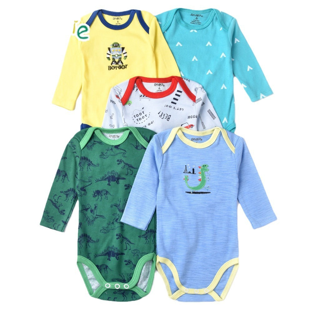 Foreign trade baby clothes cotton spring and autumn long-sleeved envelope collar baby romper 5 pieces package onesie baby crawling clothes