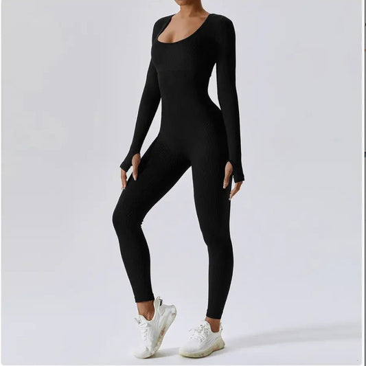 Europe and America Cross Border Seamless Yoga Long-Sleeved Jumpsuit Sportswear Fitness Casual Tights One-Piece Yoga