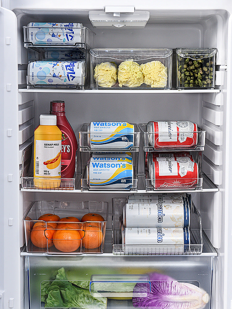 Refrigerator transparent classification storage rack wine beverage double-layer automatic roll-off storage box