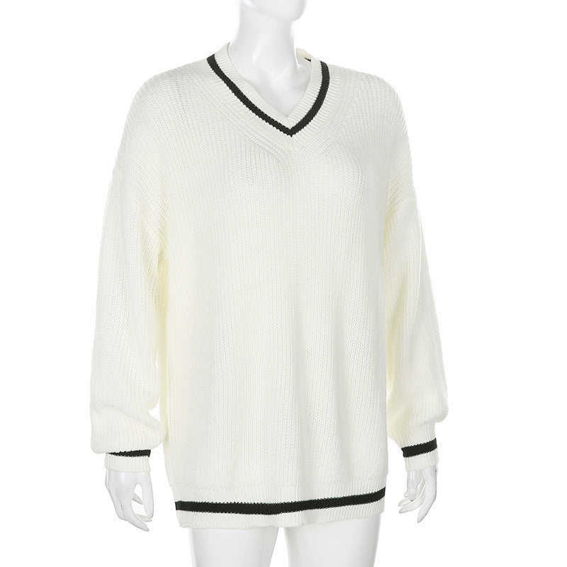 2020 Autumn European and American Style Women's Clothes AliExpress Wish Casual Stitching Contrast Color Looks Thin Loose Long-sleeved Sweater For Women