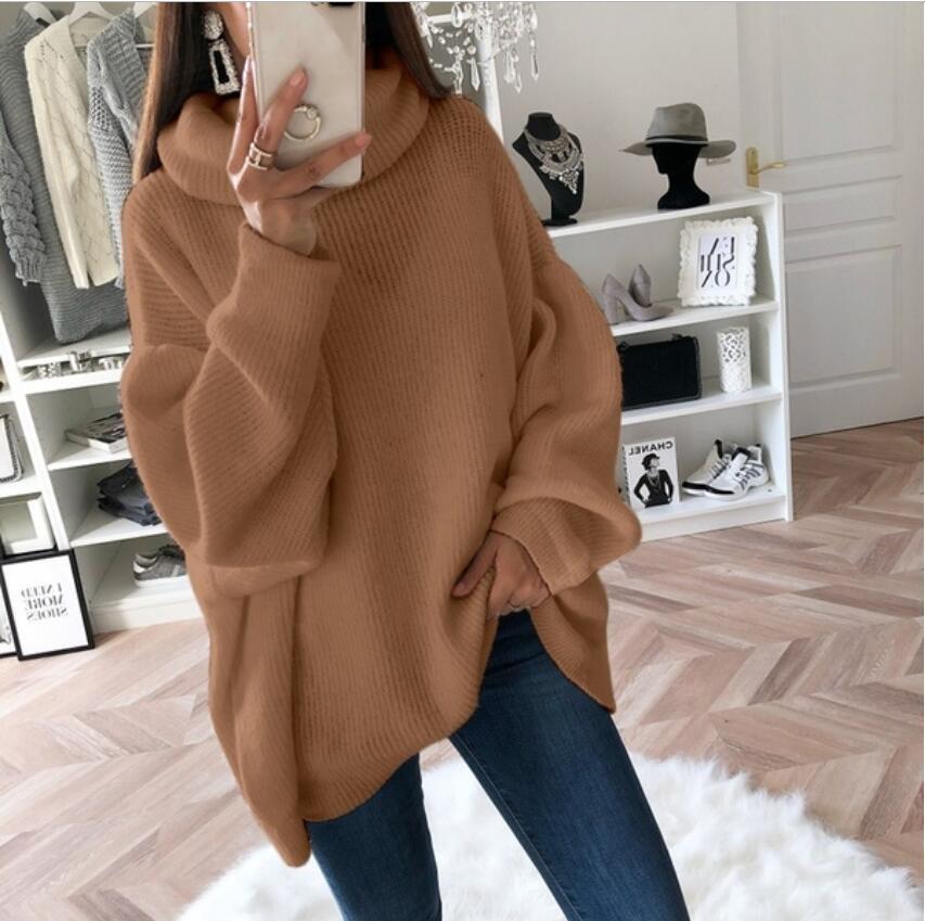 European and American women's sweater Amazon solid color turtleneck sweater pile collar large size loose cross-border sweater women
