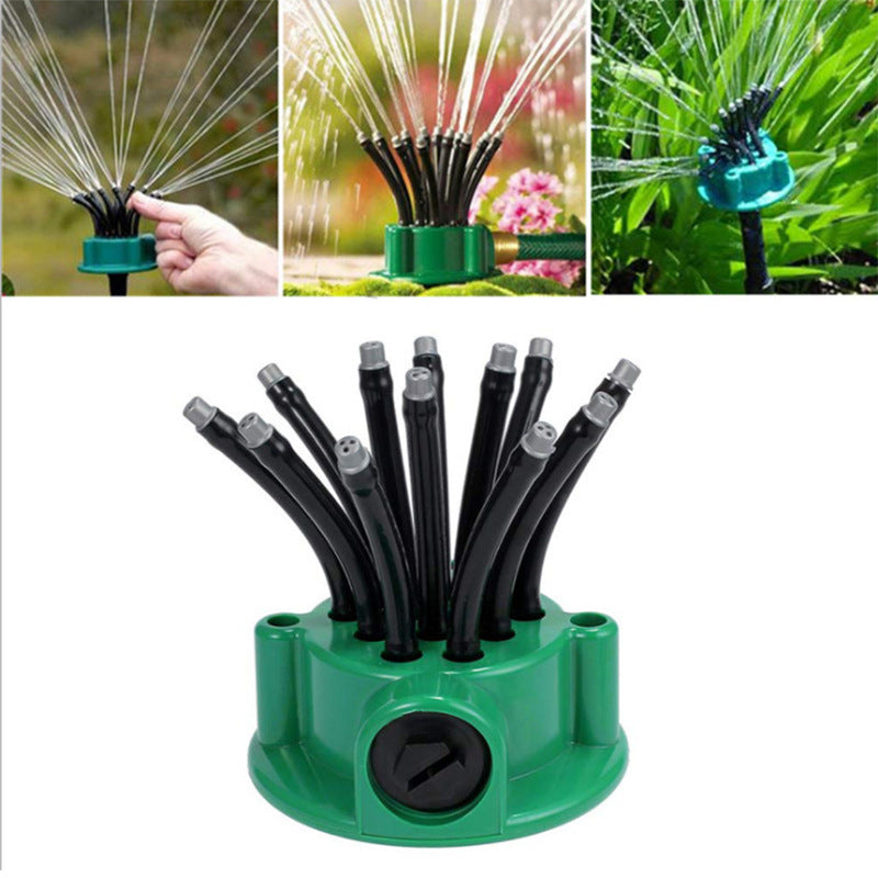 12 Flexible Tubes Water Sprinkler 360 Adjustable Garden Automatic Multi-head Sprinkler Rotary Sprinklers Lawn Irrigation Sprayer