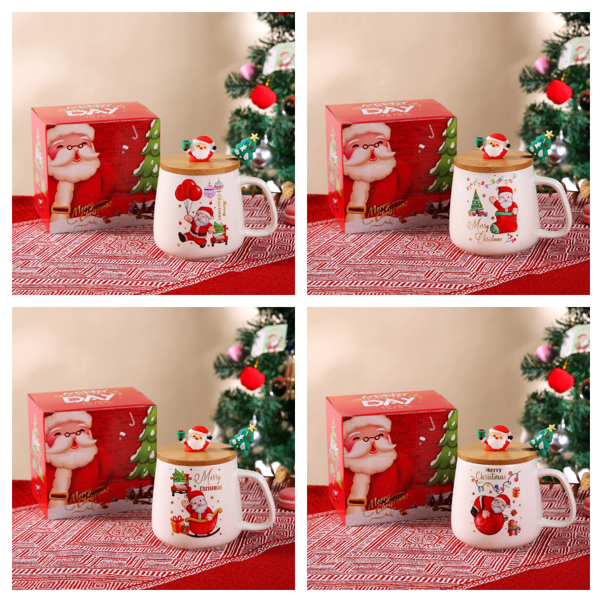 Creative Christmas Holiday Mug Cartoon Gift with Lid and Spoon, Souvenir Mug, Cross-border Santa Claus Ceramic Mug