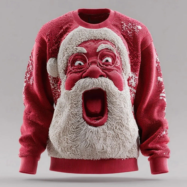 Cross-border chunky knit striped logo printed European and American style autumn and winter 3D printed pullover quirky Santa Claus sweatshirt