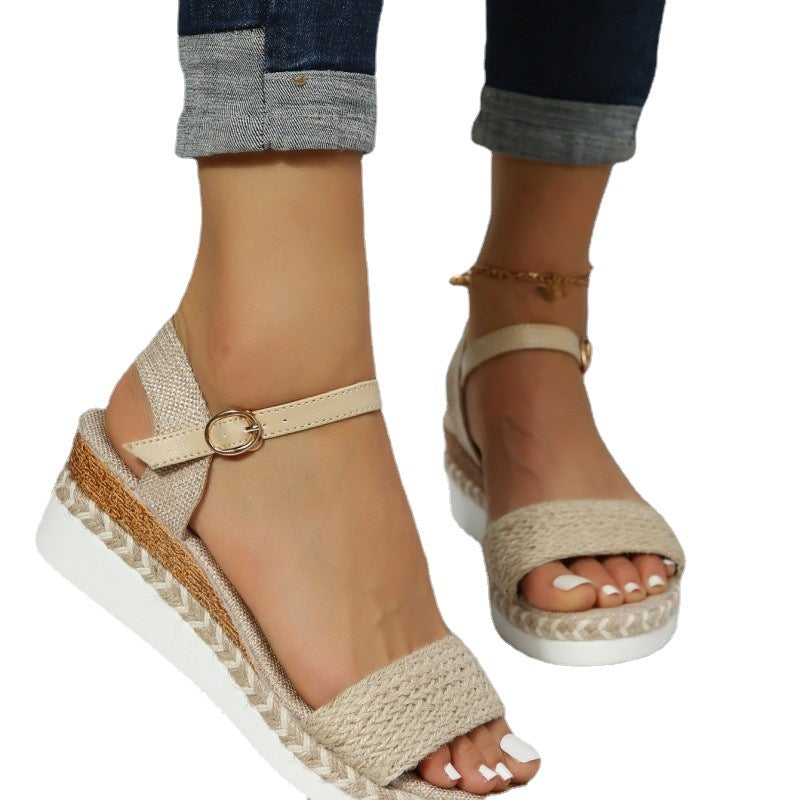 2023 Spring New Roman Style Sandals Braided Strap Wedge Sandals Foreign Trade Large Size Fashion Women's Shoes