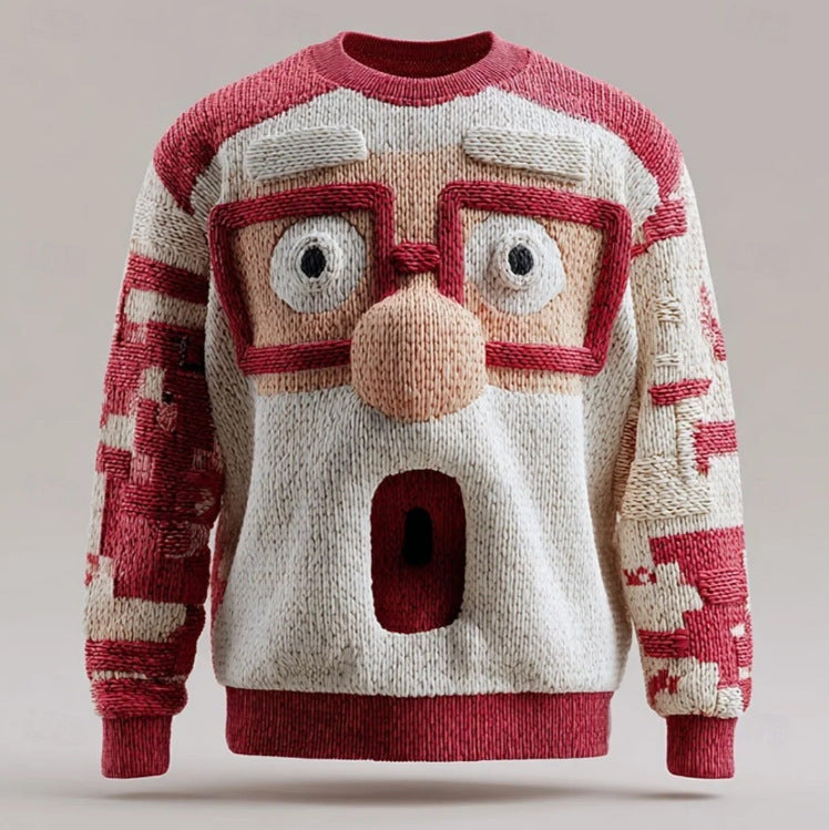 Cross-border chunky knit striped logo printed European and American style autumn and winter 3D printed pullover quirky Santa Claus sweatshirt