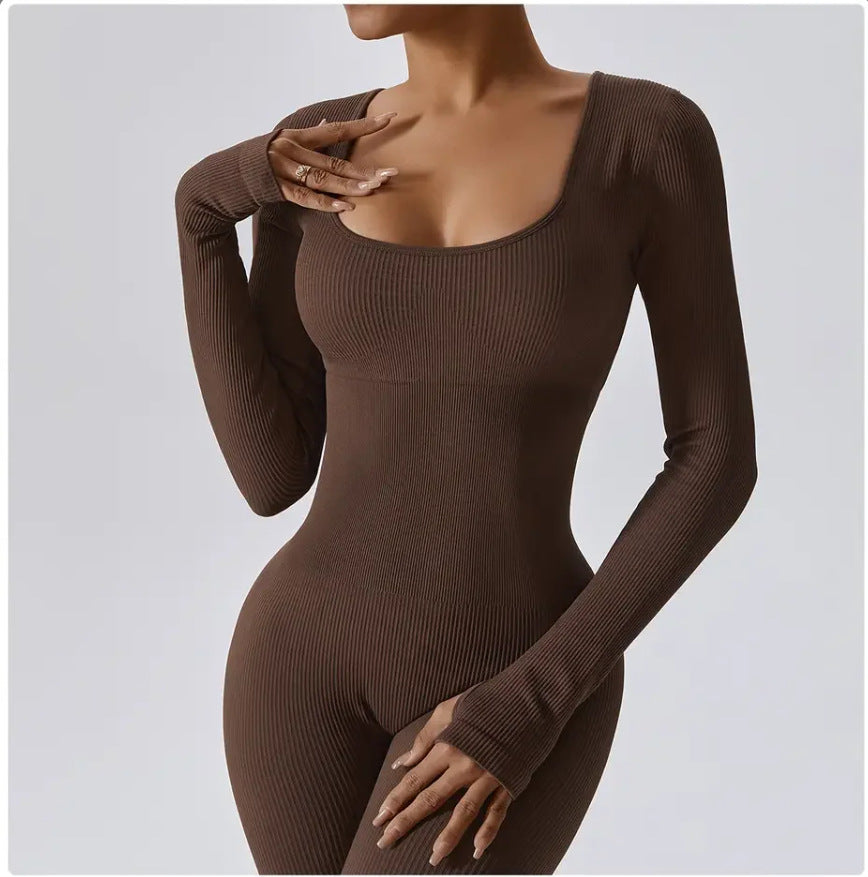 Europe and America Cross Border Seamless Yoga Long-Sleeved Jumpsuit Sportswear Fitness Casual Tights One-Piece Yoga