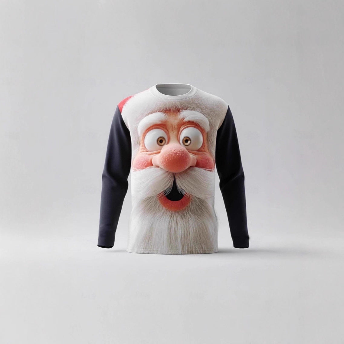 Cross-border chunky knit striped logo printed European and American style autumn and winter 3D printed pullover quirky Santa Claus sweatshirt