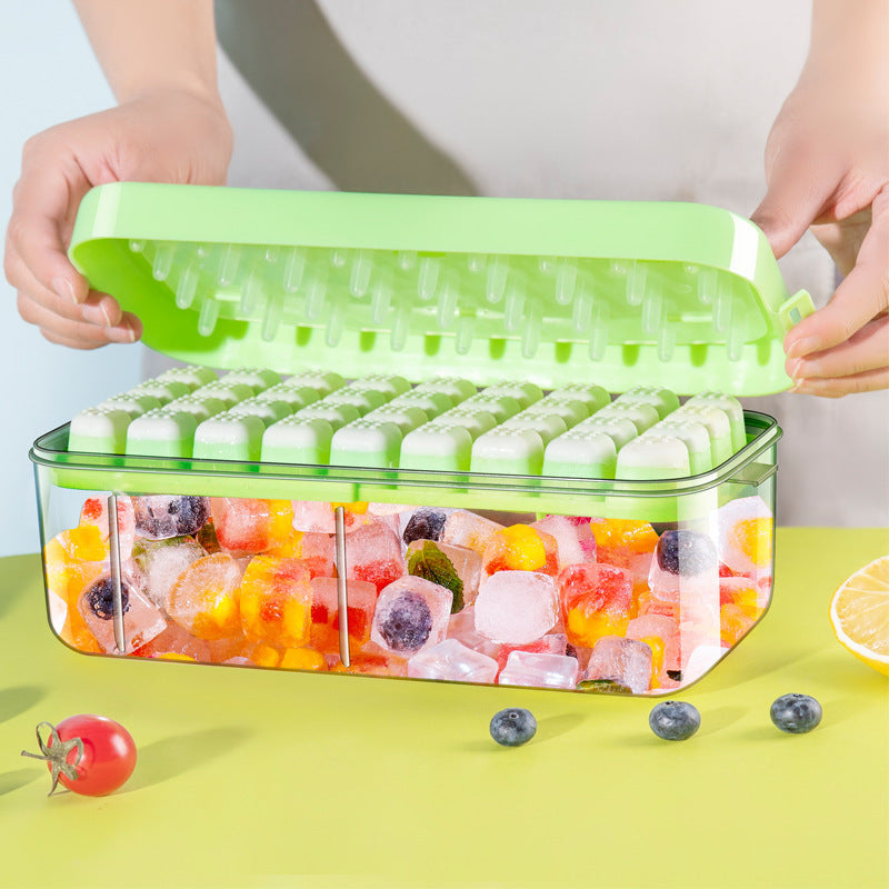 Household ice box, frozen ice cube tray, mold ice cube ice maker, ice storage box with lid, push-type silicone ice tray