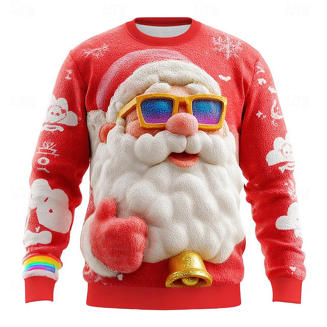 Cross-border chunky knit striped logo printed European and American style autumn and winter 3D printed pullover quirky Santa Claus sweatshirt