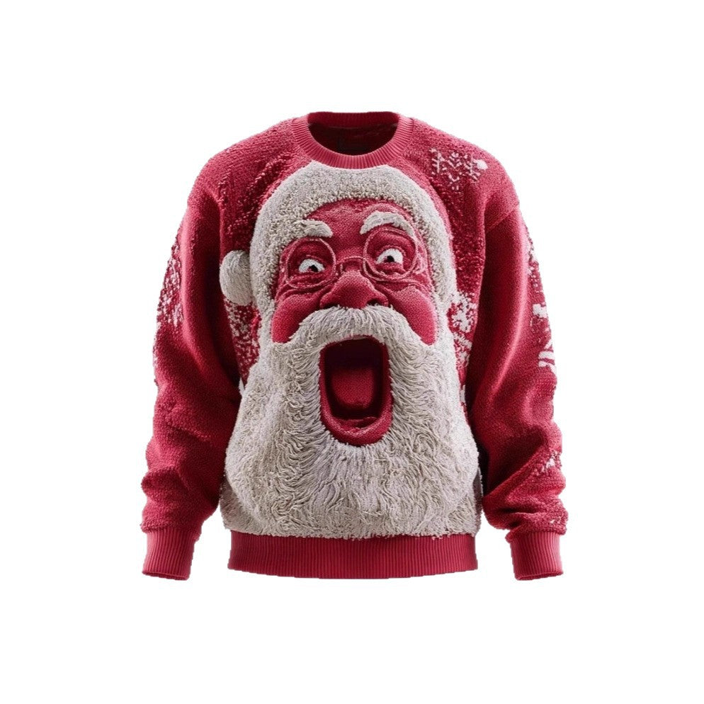 Cross-border chunky knit striped logo printed European and American style autumn and winter 3D printed pullover quirky Santa Claus sweatshirt