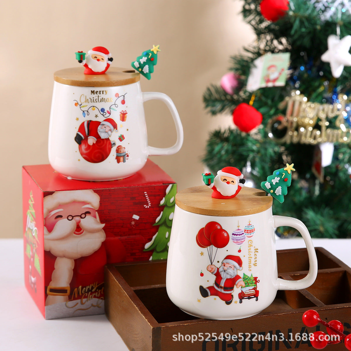 Creative Christmas Holiday Mug Cartoon Gift with Lid and Spoon, Souvenir Mug, Cross-border Santa Claus Ceramic Mug