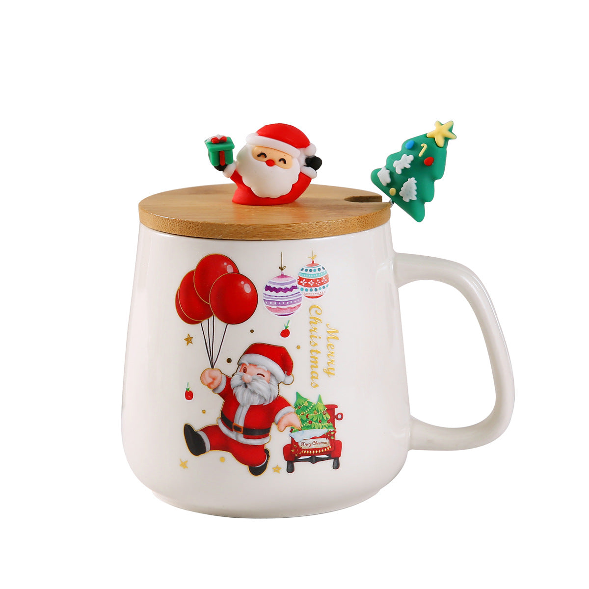 Creative Christmas Holiday Mug Cartoon Gift with Lid and Spoon, Souvenir Mug, Cross-border Santa Claus Ceramic Mug