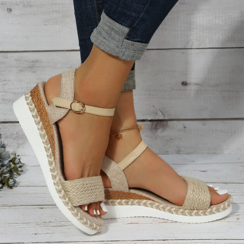 2023 Spring New Roman Style Sandals Braided Strap Wedge Sandals Foreign Trade Large Size Fashion Women's Shoes