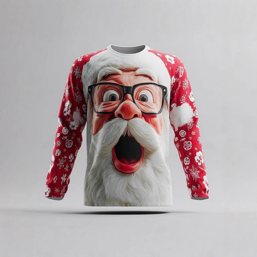 Cross-border chunky knit striped logo printed European and American style autumn and winter 3D printed pullover quirky Santa Claus sweatshirt