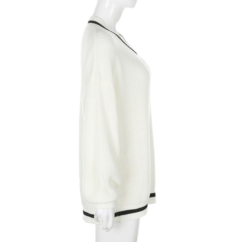 2020 Autumn European and American Style Women's Clothes AliExpress Wish Casual Stitching Contrast Color Looks Thin Loose Long-sleeved Sweater For Women