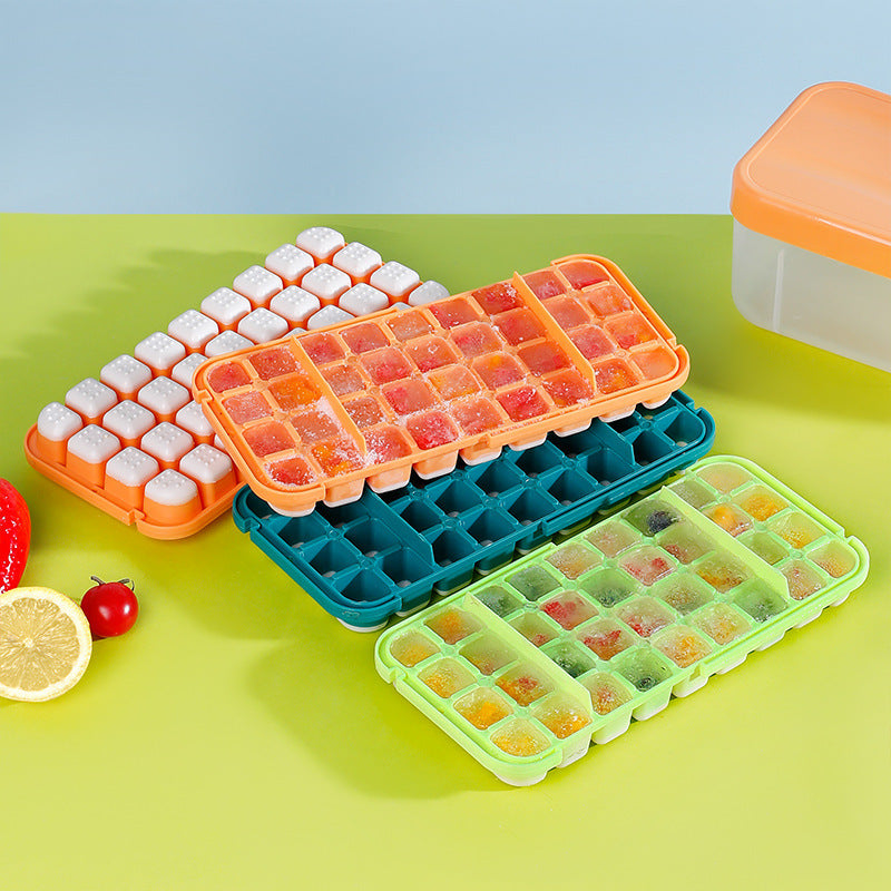 Household ice box, frozen ice cube tray, mold ice cube ice maker, ice storage box with lid, push-type silicone ice tray