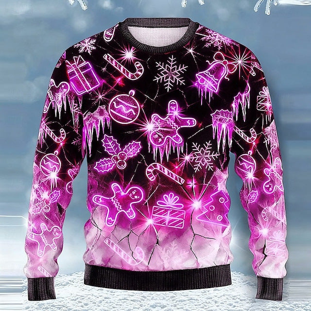 Cross-border chunky knit striped logo printed European and American style autumn and winter 3D printed pullover quirky Santa Claus sweatshirt