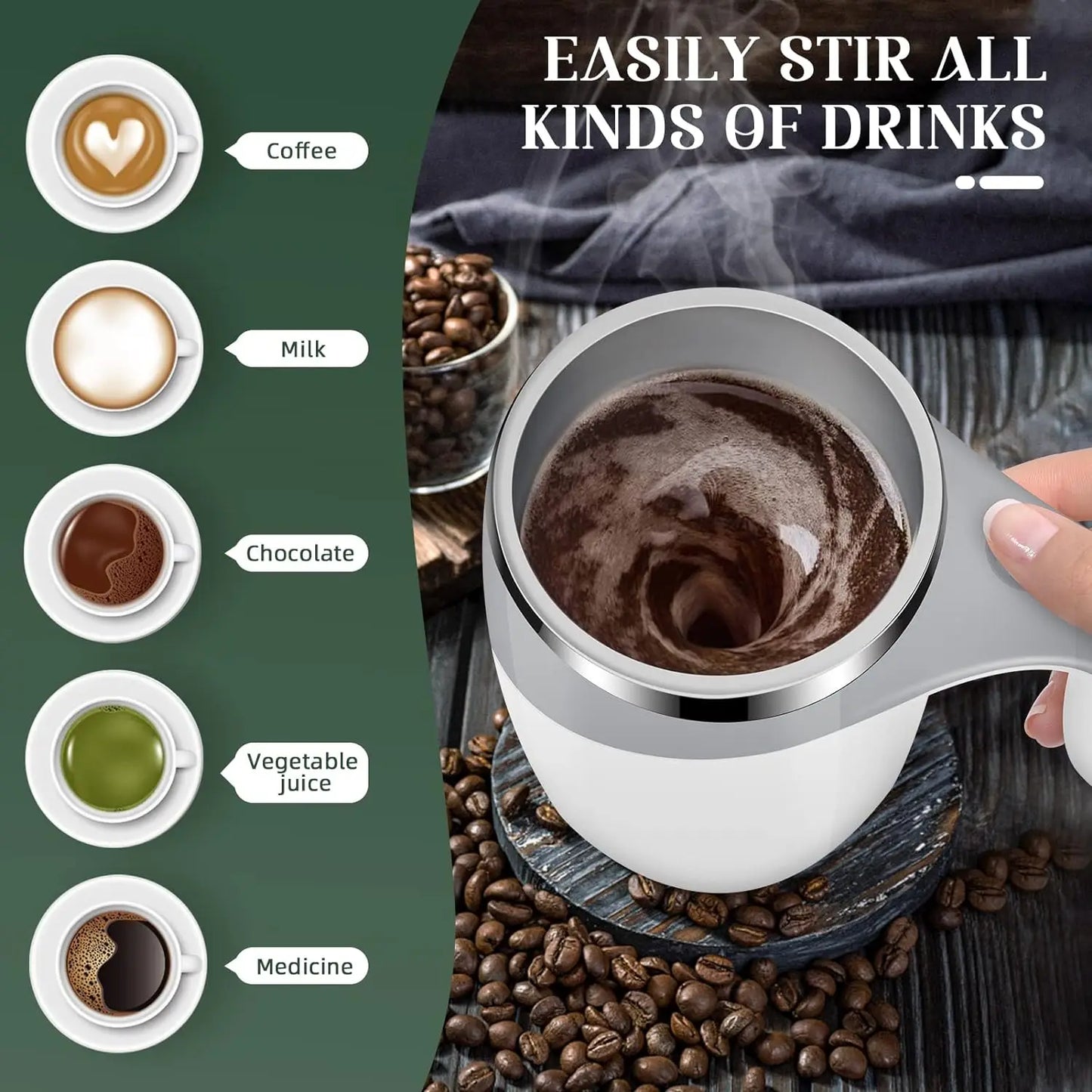 Fully automatic electric stirring cup, soy milk coffee cup, magnetic rotating stainless steel cross-border hot-selling charging water cup printing
