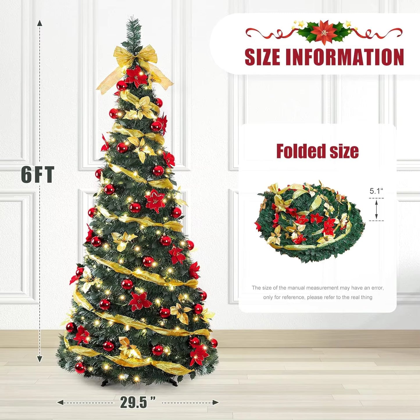 Christmas party decorations and props, folding Christmas tree, 1.8m PVC retractable folding tree