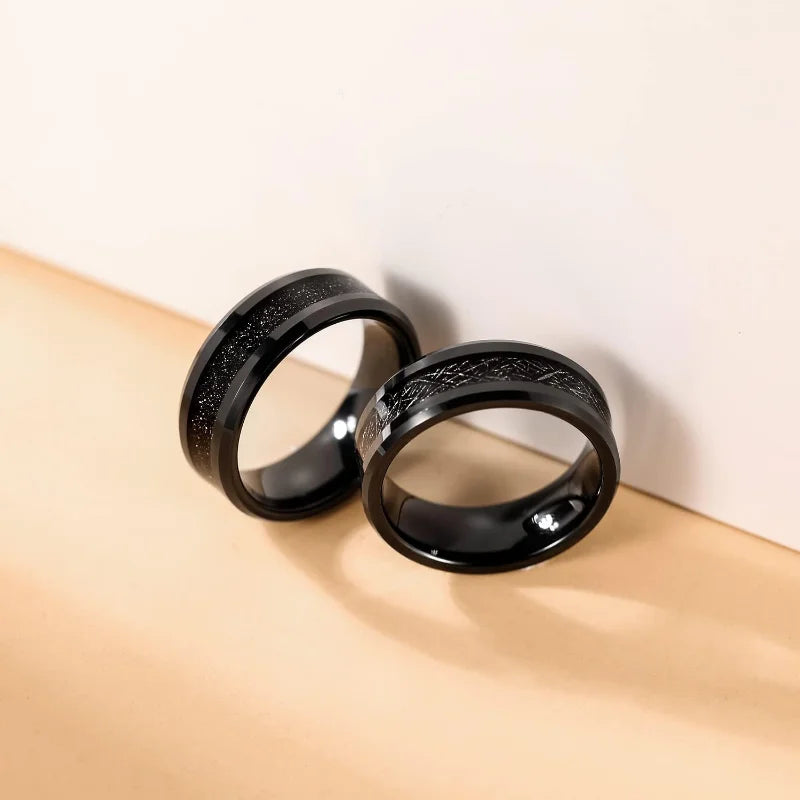 European and American cross-border manufacturers supply ultra-light pure titanium inlaid with meteorite silk black sand 8mm black pure titanium men's ring